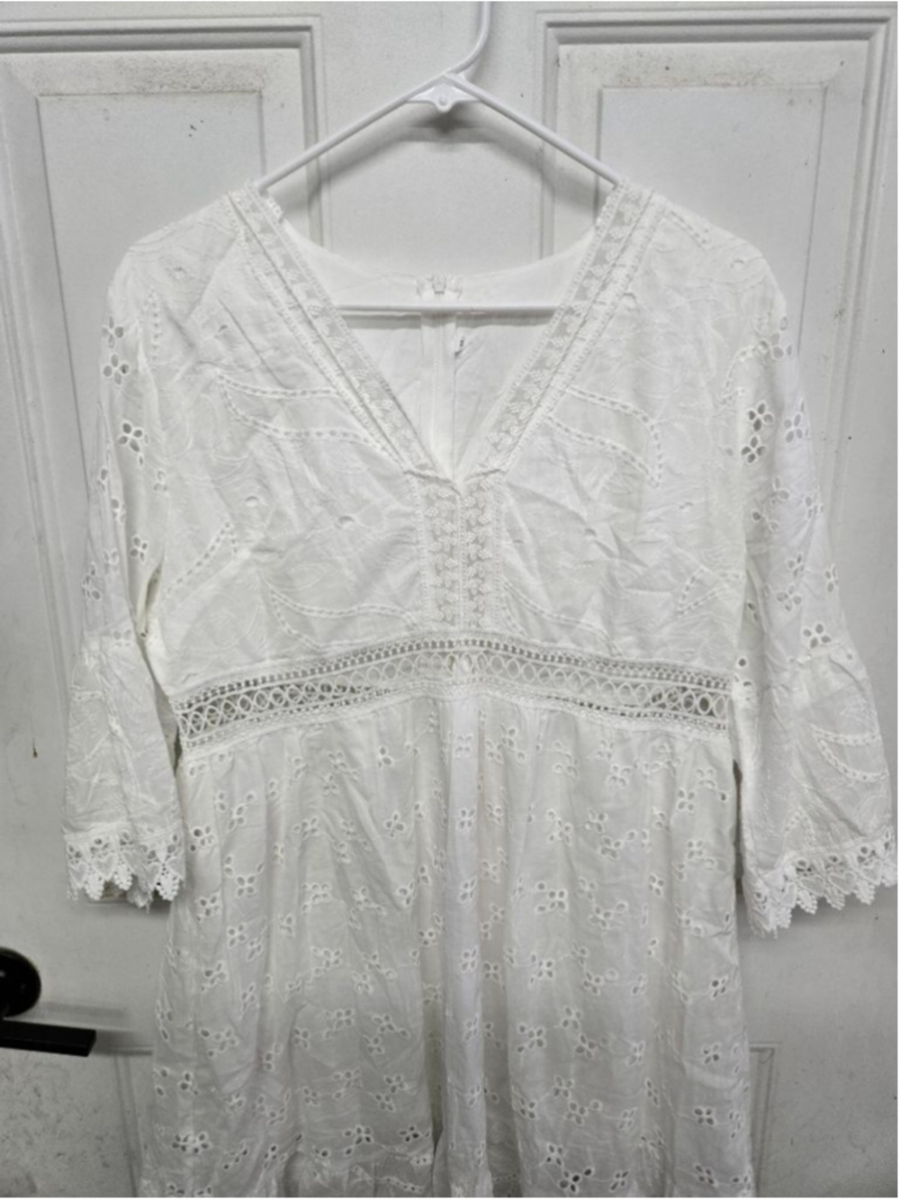Women's Boho Dress White Eyelet Mini Dress XL - Picture 4 of 9
